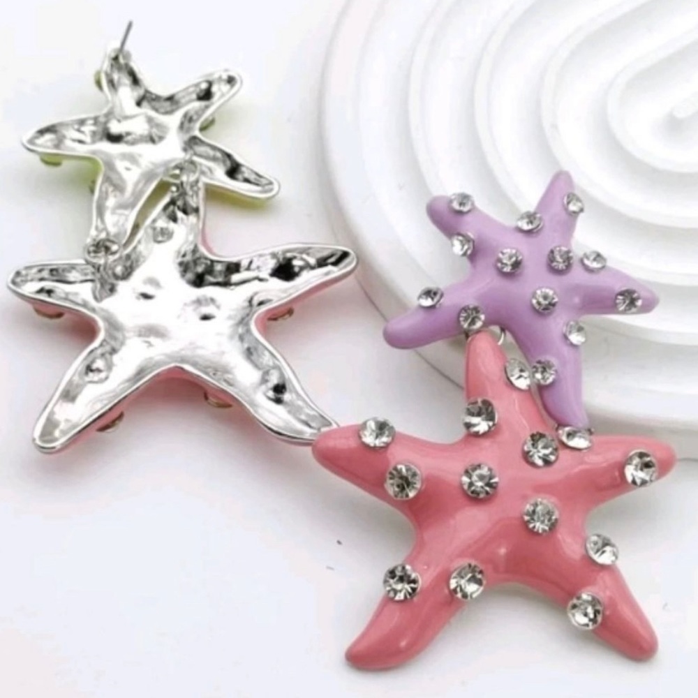 Starfish Rhinestone Drop Earrings - Picture 7 of 14